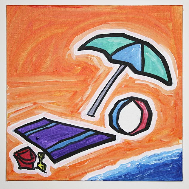 your forest painting will be a beach ball and umbrella on green.