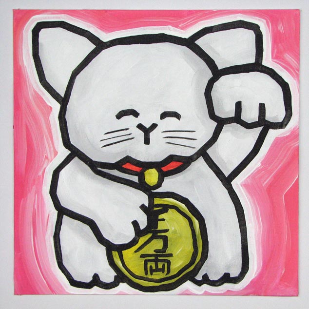 Maneki Neko. i think i painted the characters on the coin correctly. it's 